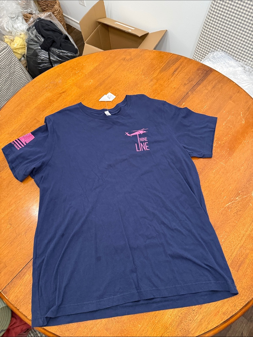 Nine Line Navy Short Sleeve Tee with Pink Logo